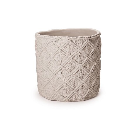 CACHEPOT EM CIMENTO ESTILO TRICO BRANCO M