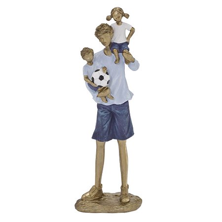 ESCULTURA FAMILIA PAI COM CASAL DE FILHOS E BOLA FUTEBOL