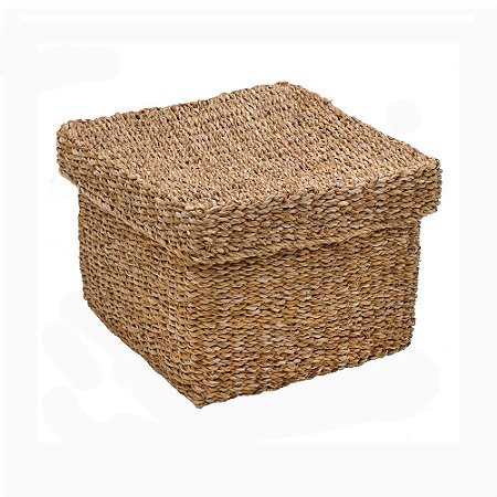 CESTA DECORATIVA EM PALHA SISAL COM TAMPA 28cm