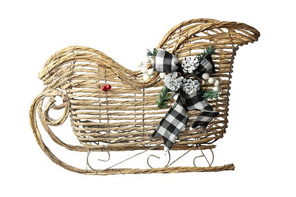 Treno Decorativo Natural com laço Xadrez 33cm