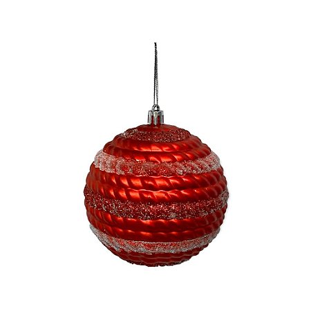 CONJ02 BOLAS NATALINA VERMELHA C/ GLITTER 10cm