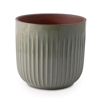 VASO EM CERAMICA VERDE E MARROM COM RANHURAS RUST P