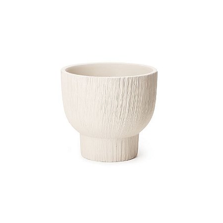 CACHEPOT EM CIMENTO BRANCO RUSTICO COM PEDESTAL E RANHURAS G