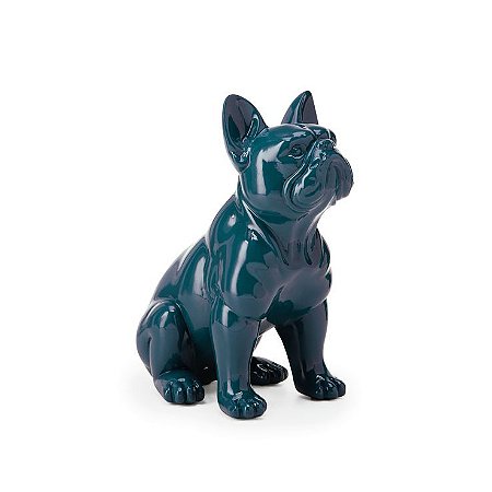 ESCULTURA CACHORRO BULLDOG AZUL EM POLIRESINA
