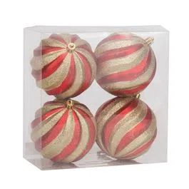CONJUNTO BOLAS NATALINA EM ESPIRAL VERMELHO E DOURADO 10CM