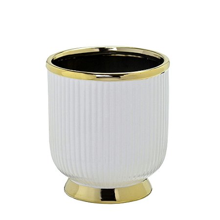 VASO DECORATIVO BRANCO E DOURADO 18cm
