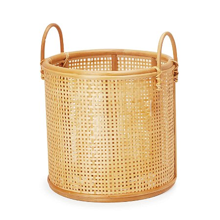 CESTO EM RATTAN NATURAL COM TRELIÇA  50cm