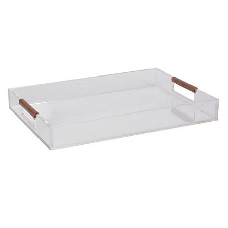 BANDEJA DE ACRILICO COM ALCA DE COURO 40cm