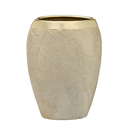 VASO DECORATIVO DOURADO CHAMPAGNE COM RANHURAS 26,5cm