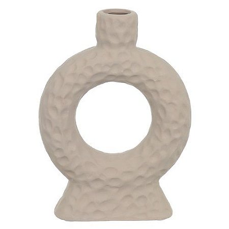 VASO DECORATIVO CERAMICA TEXTURIZADO BEGE GEOMETRICO