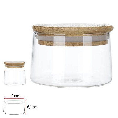 POTE VIDRO BOROSSILICATO 300ml TAMPA DE BAMBU