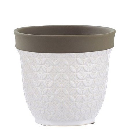 VASO CERAMICA BRANCO TRABALHADO 12cm DECORATIVO