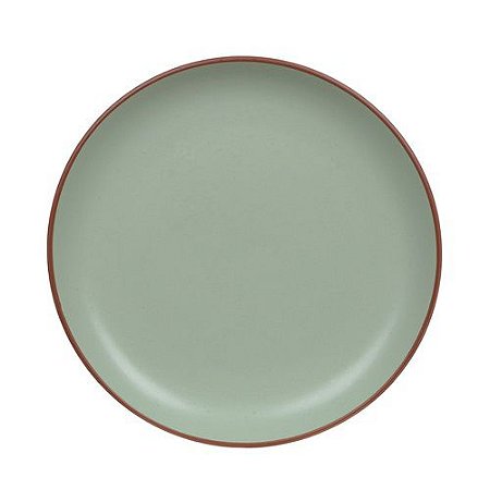 PRATO RASO DE CERAMICA KREA C/BORDA MARROM VERDE MENTA