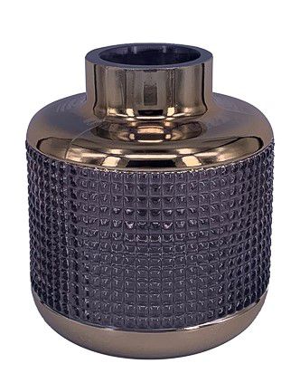 VASO DE VIDRO FUME COM DOURADO BOJUDO 16cm