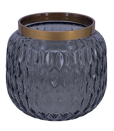 VASO DE VIDRO CINZA COM BORDA DOURADA 17cm