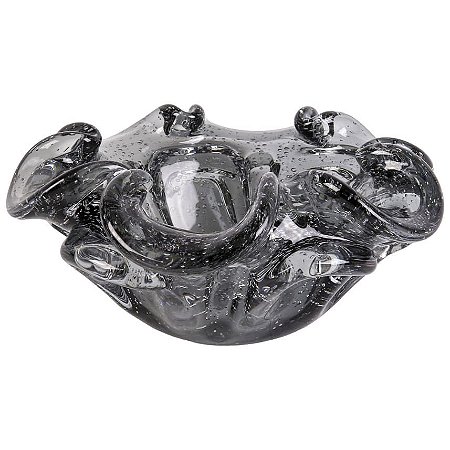 CENTRO DE MESA DE VIDRO MURANO CINZA VENEZA 24x12cm