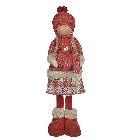 BONECO NATAL MENINA EM PE C/CORACAO (VERMELHO BEGE) 43cm