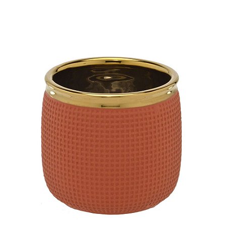 CACHEPOT DE CERAMICA TERRACOTA C/DOURADO