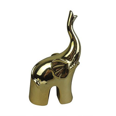 ESCULTURA ELEFANTE DECORATIVO DE RESINA DOURADO G