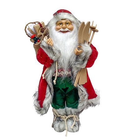 Papai Noel em Pe Vermelho com roupa e Ski 50cm