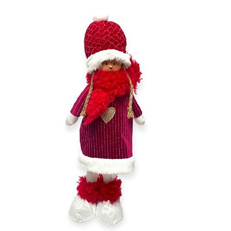 Boneca menina Decor com vestido Vermelho e Branco 40cm