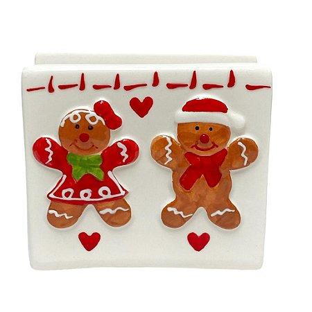 Porta Guardanapo Branco e Vermelho em Cerâmica Gingerbread