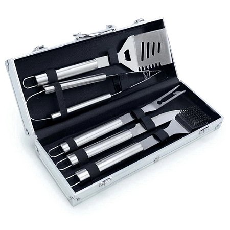 Maleta Kit Para Churrasco Prata 13 pçs