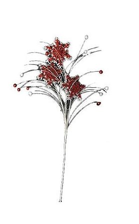 Galho Decorativo de Natal Vermelho e Branco com Brilho 75cm