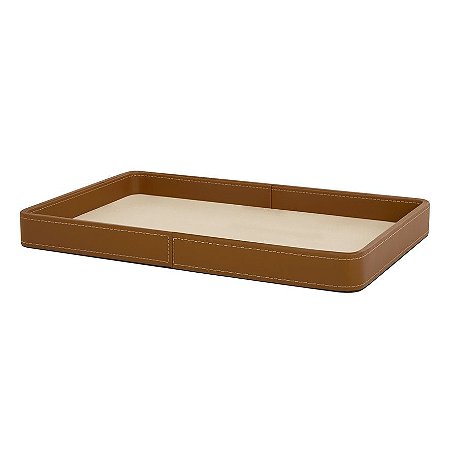 BANDEJA EM MDF REVESTIMENTO EM PU E LINHO CARAMELO MART 42cm