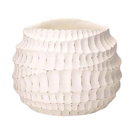 CACHEPOT EM CIMENTO OFF WHITE COM RANHURAS RUSTICO MART 32cm