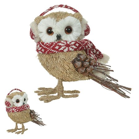 CORUJA NATAL PALHA COM CACHECOL VERMELHO BEGE)