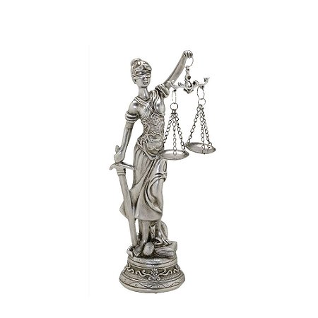 ESCULTURA DAMA DA JUSTICA DECORATIVA PRATA EM RESINA 19CM