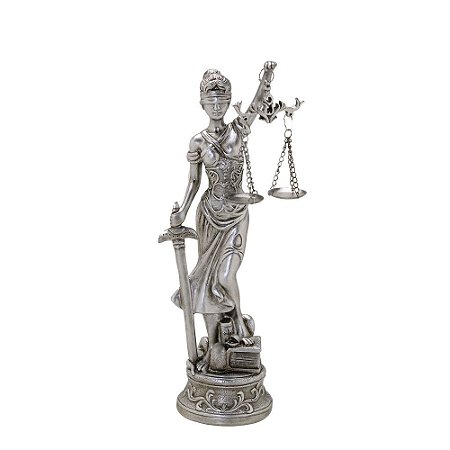 ESCULTURA DAMA DA JUSTICA DECORATIVA PRATA EM RESINA 30,5cm