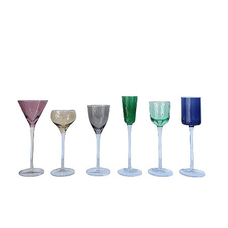 CJ 6 TAÇAS DE CRISTAL LICOR COM CORES E FORMATOS VARIADOS