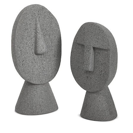 KIT E2 SCULTURA FACE EM POLIRRESINA CINZA MART