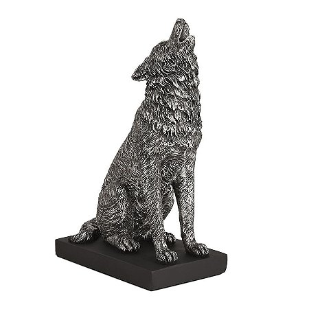 ESCULTURA LOBO EM POLIRESINA PRATA MART 27,5cm