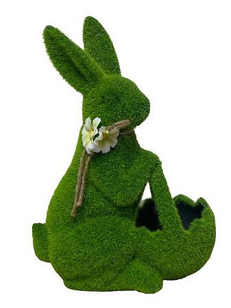 Escultura de coelho decor grama com cestinha
