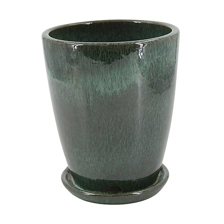VASO ESTILO VIETNAMITA C/ PRATO CERÂMICA LIVIA DRIPGREEN D21