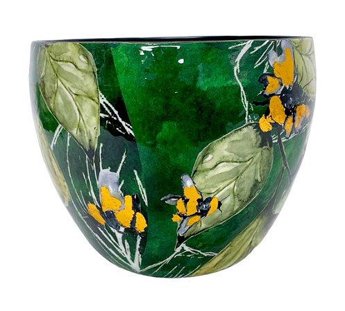VASO EM METAL LAMMIE SIGNATURE BEE GREEN 15x17cm