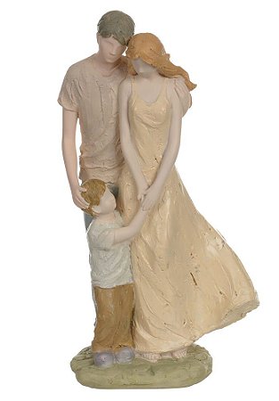 ESCULTURA DA FAMILIA DECOR CASAL COM FILHO 21cm POLIRESINA