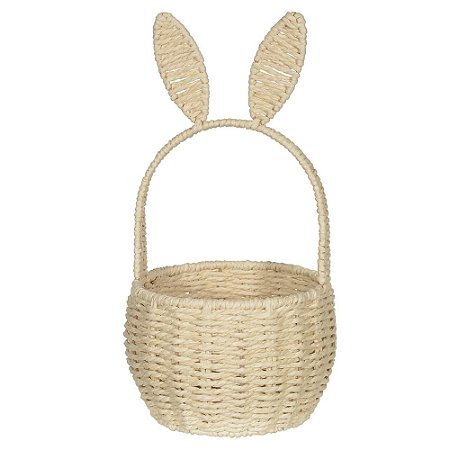 CESTA PASCOA DECORATIVA C/ORELHAS DE COELHO (BEGE) 38cm