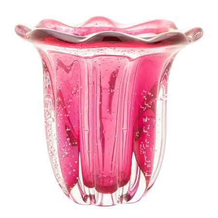 VASO EM MURANO ROSA C/ ESTILO ITALIANO 13CM WOLFF