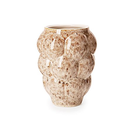 VASO EM CERAMICA COM FORMAS ONDULADAS MARROM CLARO MART