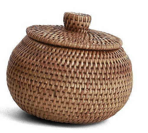 CESTO COM TAMPA EM RATTAN MARROM MART  8,5x10cm