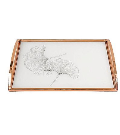 BANDEJA EM METAL ROSE COM BASE TIPO MÁRMORE MART 43cm