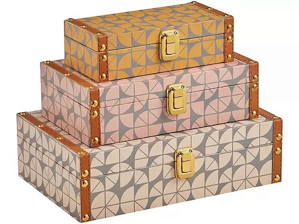 TRIO DE CAIXAS COM ESTAMPA GEOMETRICA MART