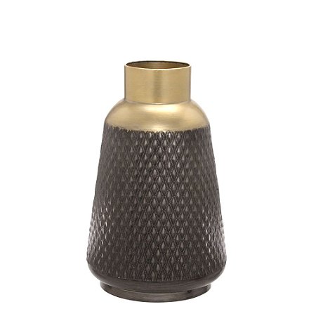 VASO EM METAL COM DETALHES GEOMETRICOS CHUMBO E DOURADO 40cm