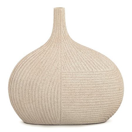 VASO EM POLIRRESINA COM TEXTURAS DE LINHAS BEGE MART 26CM