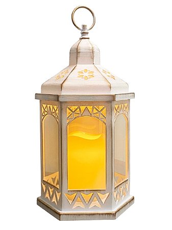 LANTERNA DECORATIVA CAPELA BRANCA COM VELA LED 33CM
