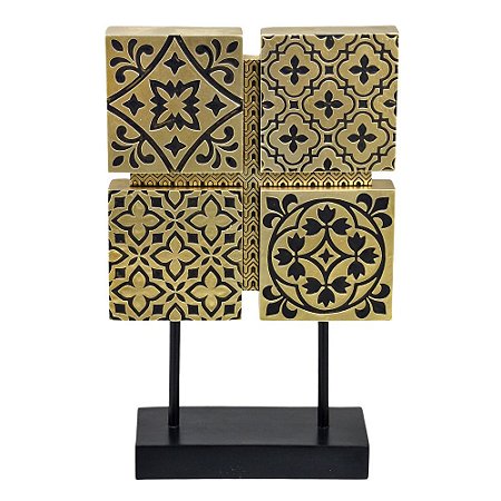 ESCULTURA DECORATIVA AZULEJOS EM RESINA DOURADO E PRETO